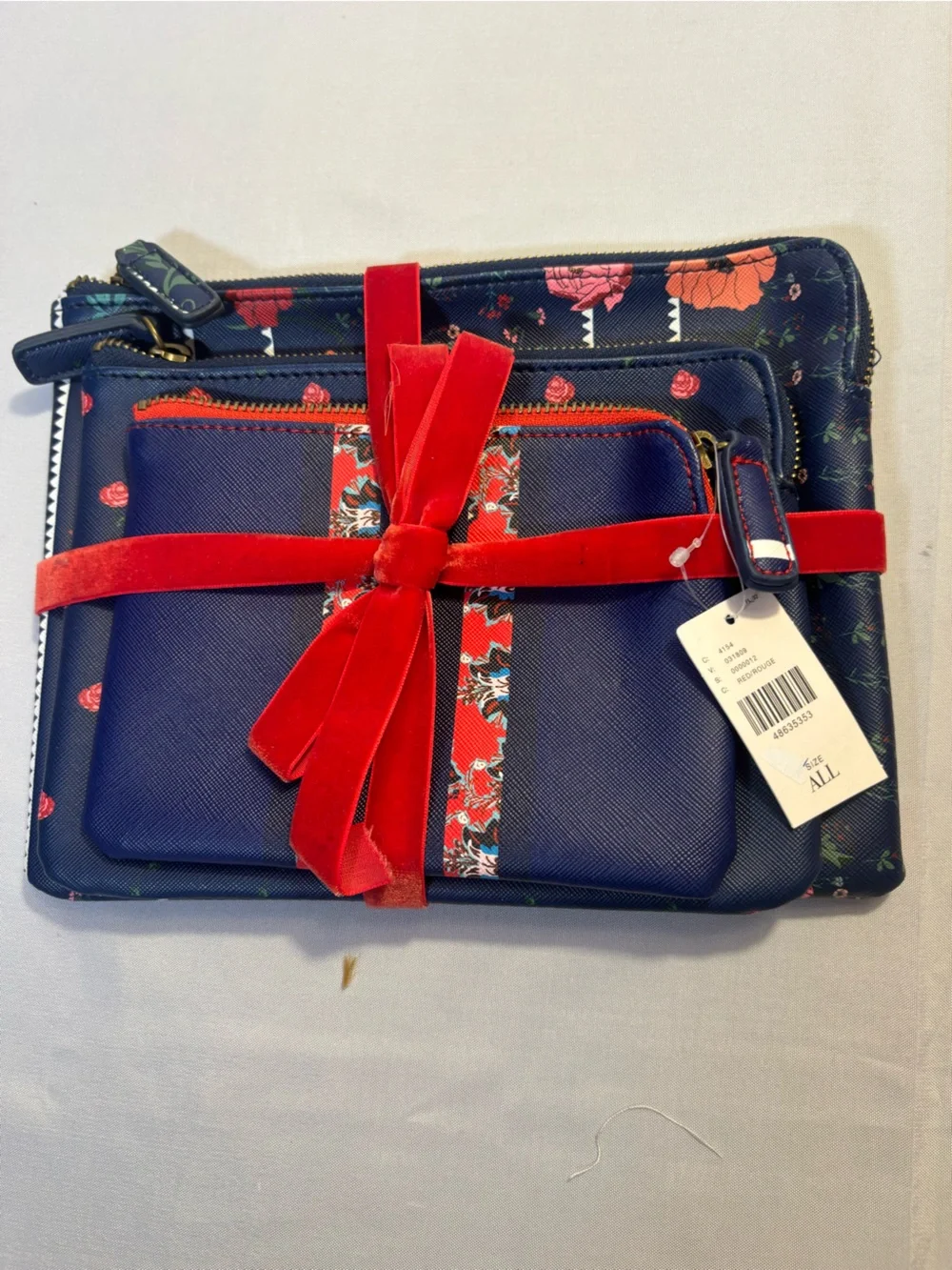 Anthropologie 3 Piece Preppy Cosmetic Bag Set New
